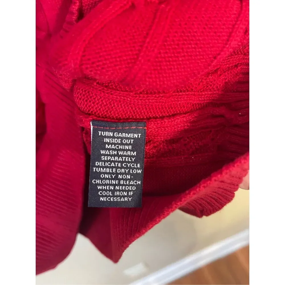 Roundtree & Yorke Mens Red Cotton Cable Knit Crewneck Sweater Extra Large XL